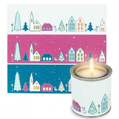 STICKERS VILLAGE ENNEIGÉ VERT POUR BOUGIES EN CONSERVE